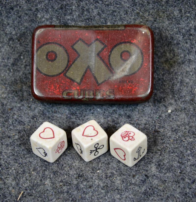 British Oxo Cube Tin & Period Gambling Dice